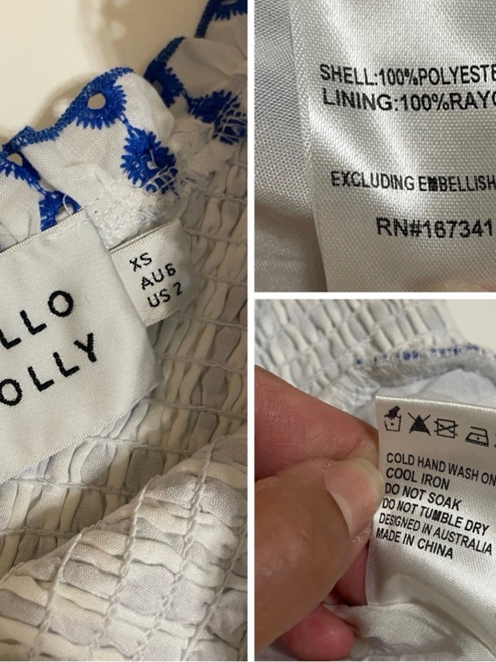 Hello Molly One Shoulder Mini Dress Size XS White Blue Embroidered Ruffle - Picture 11 of 11